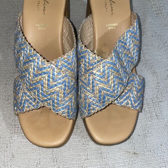 Avellini Women’s Heeled Slides Size 40 U.S. 9 M Blue Beige Fabric Outdoors Beach - Picture 7 of 12